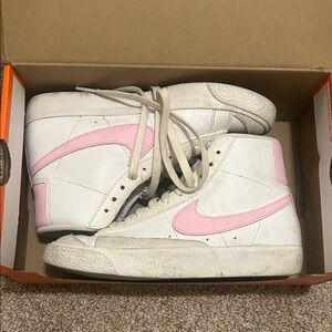 White and Pink High-Top Nike Sneakers